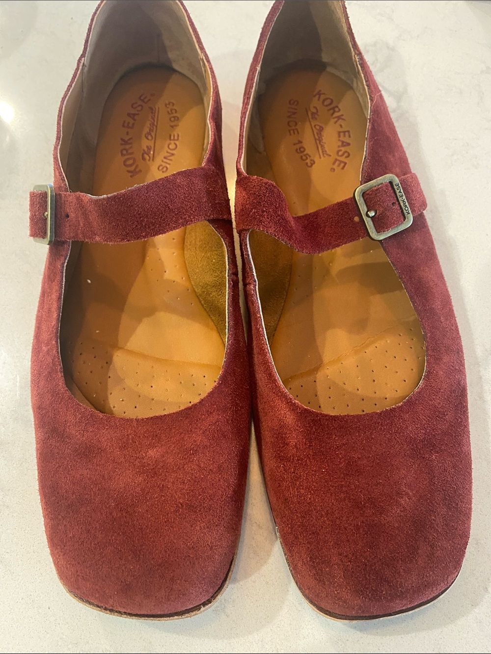 Kork-Ease Women's Suede Mary Jane Flats in Burgundy/Dark Red size 8 - Picture 2 of 8